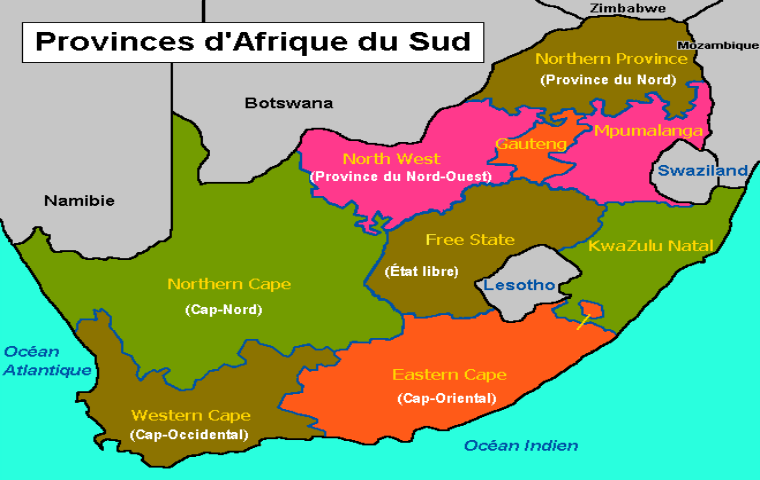 carte provinces afrique du sud