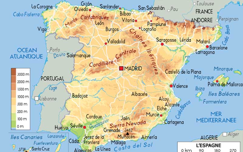 carte gographique espagne